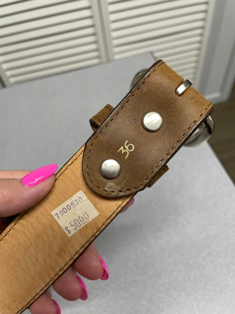 Brown Leather Western Belt with White Stitch Accents
